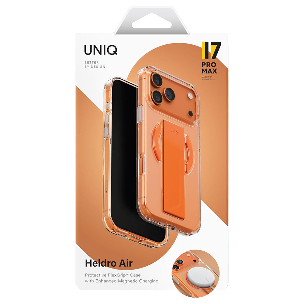 Coque MagSafe pour Apple iPhone 17 Pro, UNIQ, Heldro Air MagClick, Orange Transparente