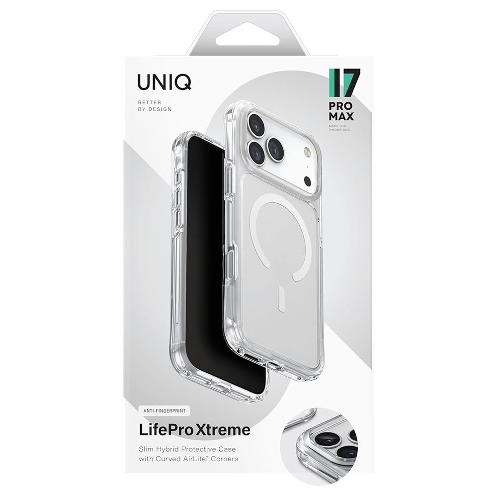 MagSafe hoesje voor Apple iPhone 17 Pro, UNIQ, LifePro Xtreme MagClick, Transparant