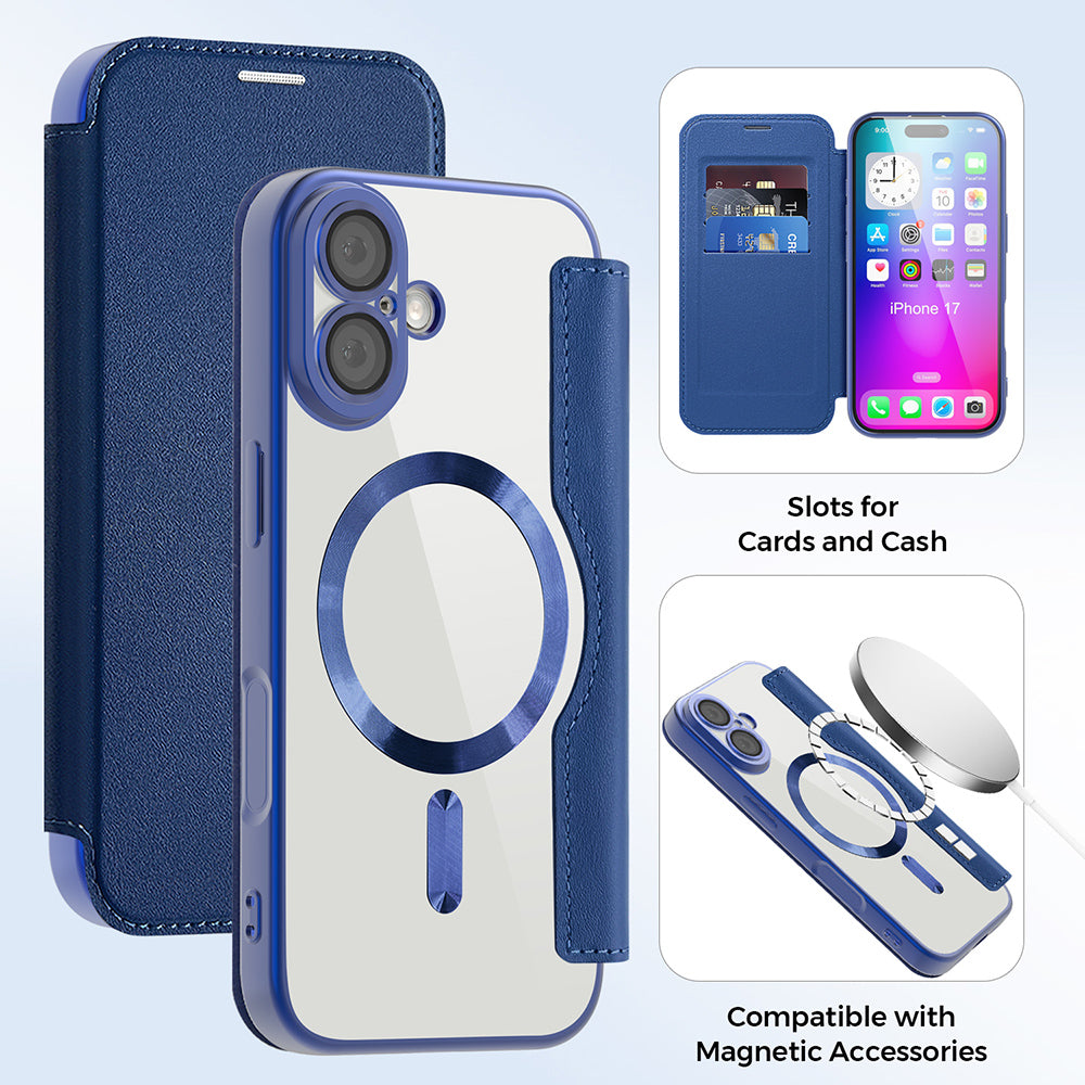 MagSafe hoes voor Apple iPhone 17, Techsuit, SmartMag Book, Blauw