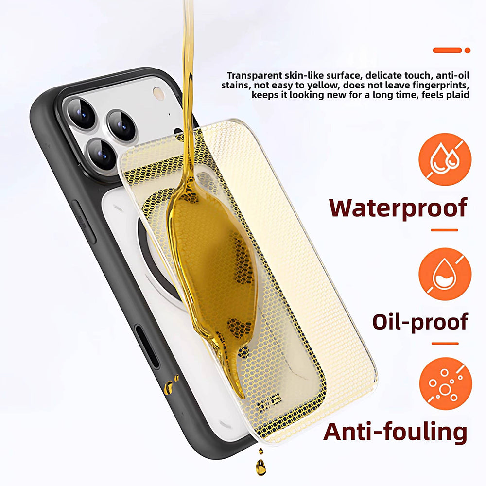 Coque MagSafe pour Apple iPhone 18 Pro / 17 Pro, Blueo, support dissipateur de chaleur, orange transparent satiné