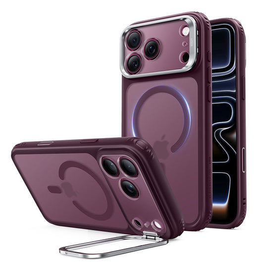 Coque MagSafe pour Apple iPhone 18 Pro / 17 Pro, ESR, Classic Hybrid Kickstand, Bordeaux Foncé Satiné