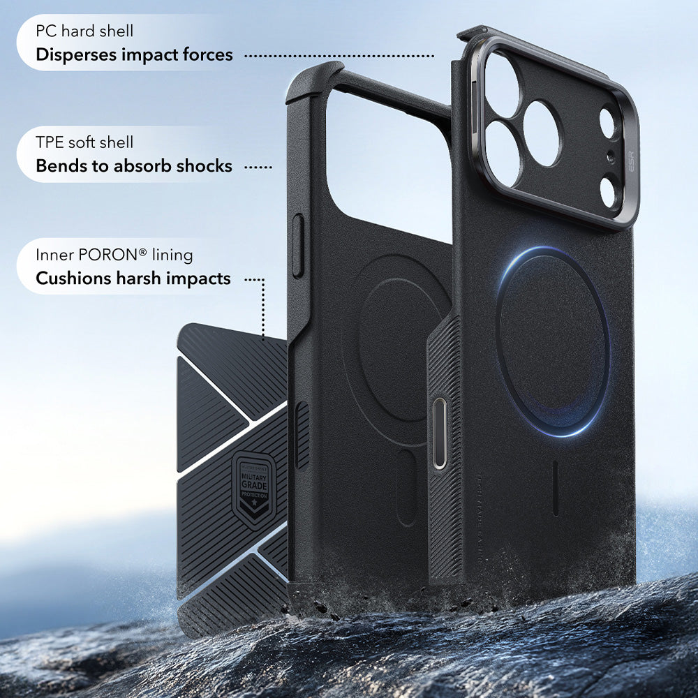 Coque MagSafe pour Apple iPhone 18 Pro / 17 Pro, ESR, Cyber Armor Kickstand, Noire