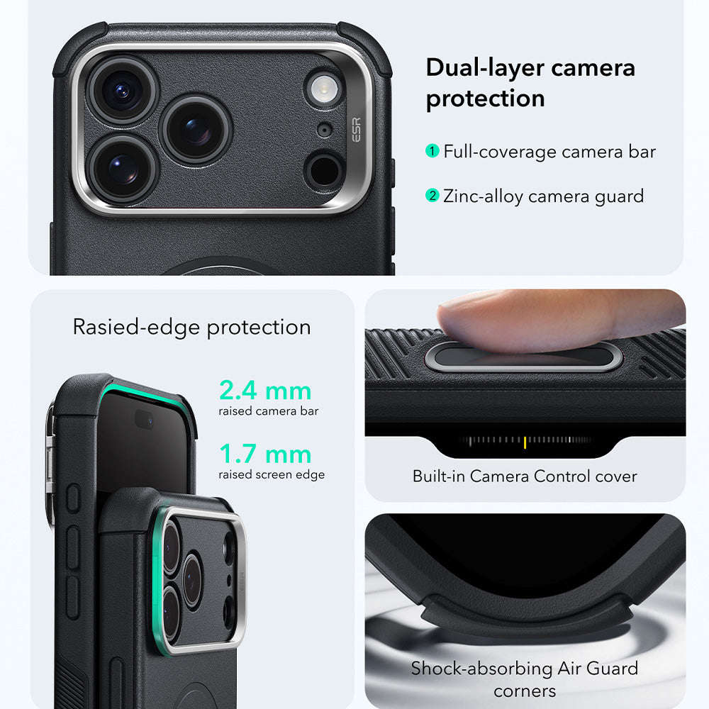 Coque MagSafe pour Apple iPhone 18 Pro / 17 Pro, ESR, Cyber Armor Kickstand, Noire