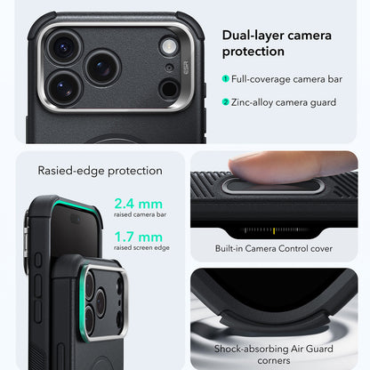 Coque MagSafe pour Apple iPhone 18 Pro / 17 Pro, ESR, Cyber Armor Kickstand, Noire
