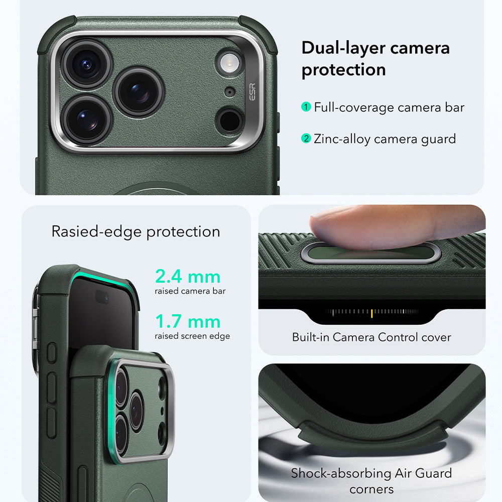 Coque MagSafe pour Apple iPhone 18 Pro / 17 Pro, ESR, Cyber Armor Kickstand, Vert