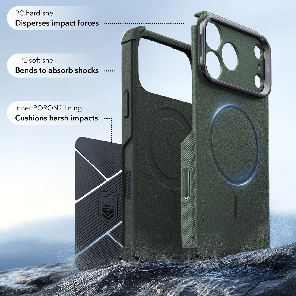Coque MagSafe pour Apple iPhone 18 Pro / 17 Pro, ESR, Cyber Armor Kickstand, Vert