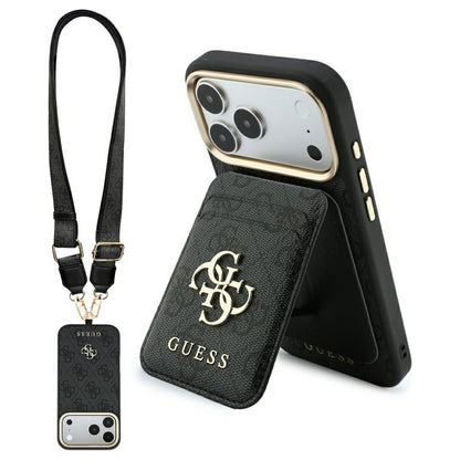 MagSafe-hoesje voor Apple iPhone 18 Pro / 17 Pro, Guess, 4G Cardslot & Big Strap, zwart