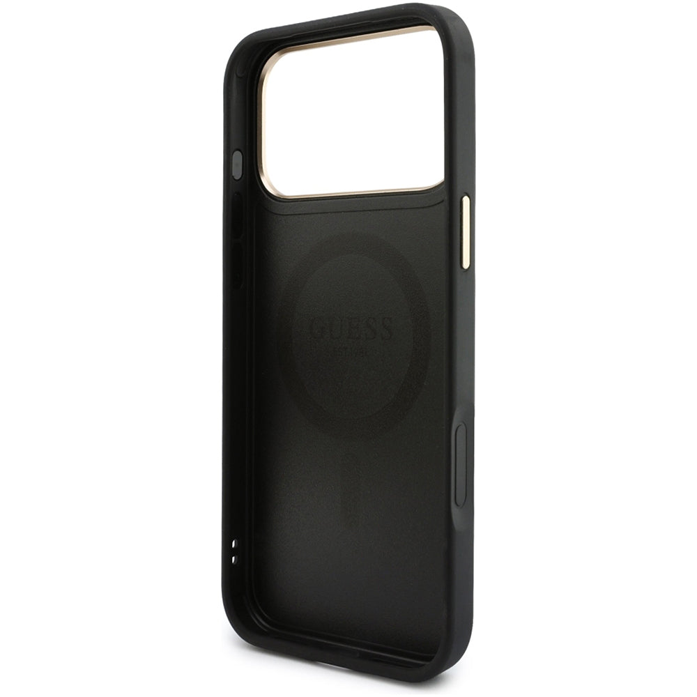 MagSafe-hoesje voor Apple iPhone 18 Pro / 17 Pro, Guess, 4G Cardslot & Big Strap, zwart