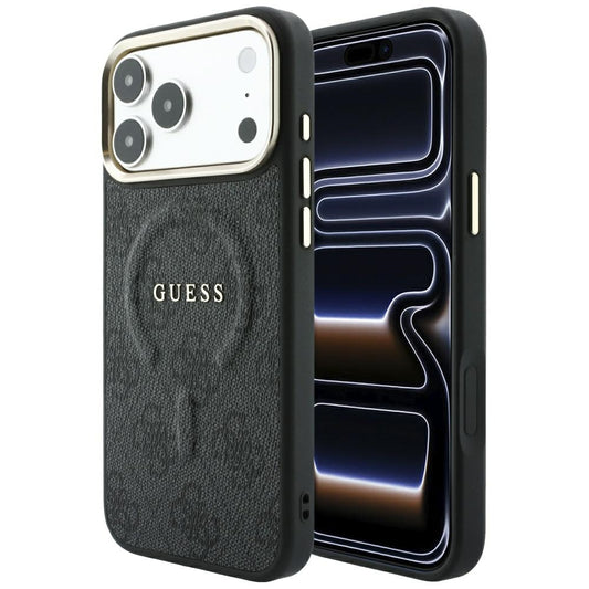 MagSafe-hoesje voor Apple iPhone 18 Pro / 17 Pro, Guess, 4G Embossed Classic, Zwart