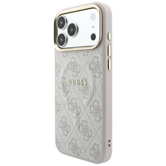 Coque MagSafe pour Apple iPhone 18 Pro / 17 Pro, Guess, 4G Embossed Ring Classic Logo, rose
