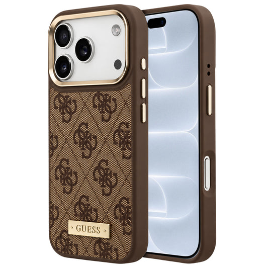 MagSafe-hoesje voor Apple iPhone 18 Pro / 17 Pro, Guess, 4G Logo Plate, bruin