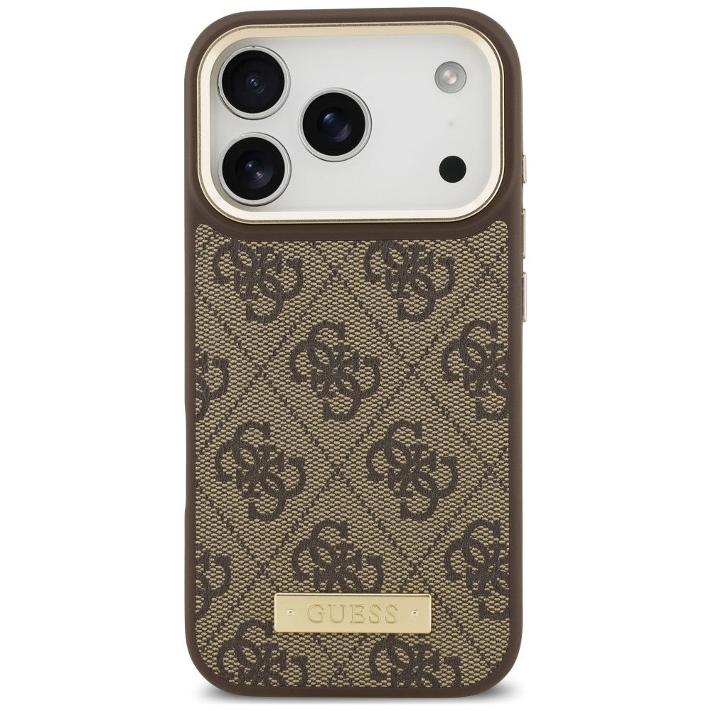 Coque MagSafe pour Apple iPhone 18 Pro / 17 Pro, Guess, plaque logo 4G, marron