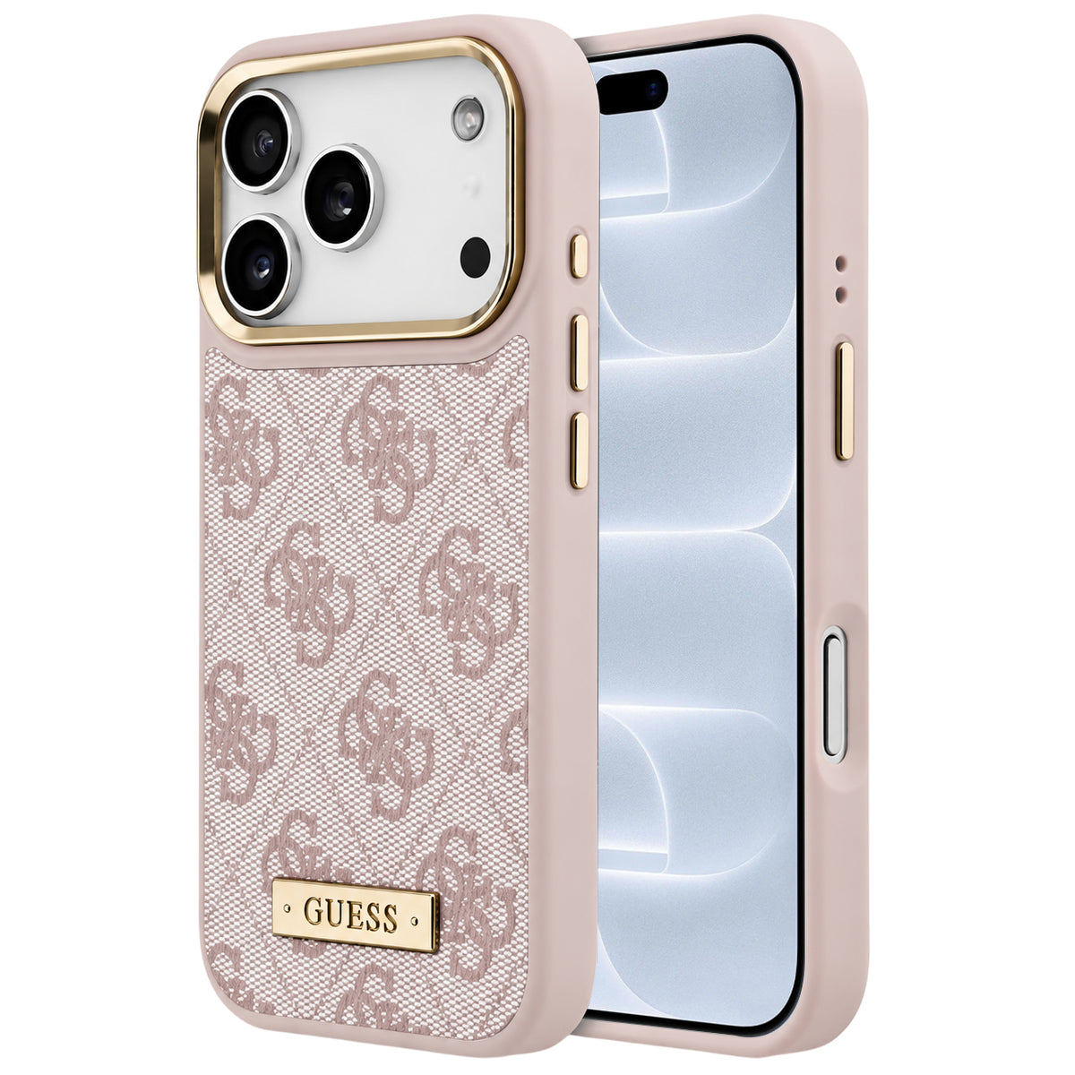 Coque MagSafe pour Apple iPhone 18 Pro / 17 Pro, Guess, plaque logo 4G, rose