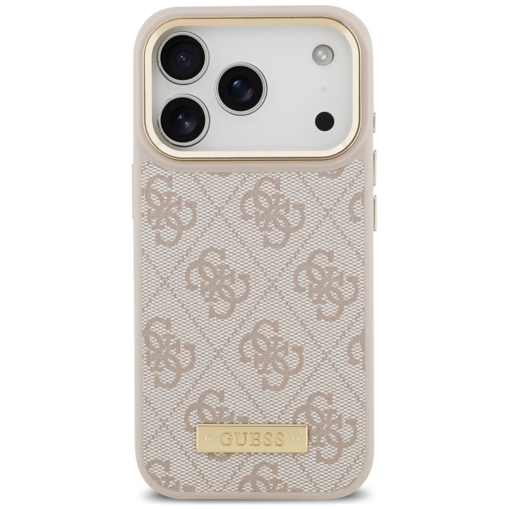 Coque MagSafe pour Apple iPhone 18 Pro / 17 Pro, Guess, plaque logo 4G, rose