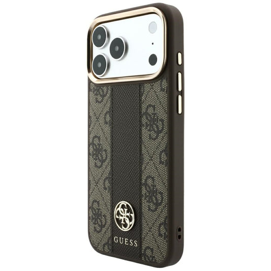 Coque MagSafe pour Apple iPhone 18 Pro / 17 Pro, Guess, Logo Classique Rond 4G Stripe, Marron