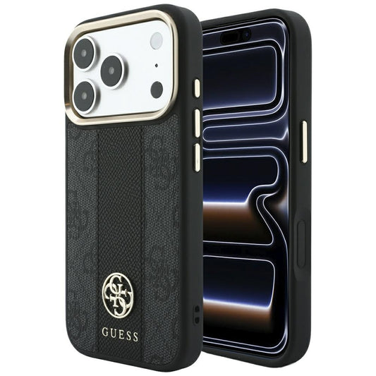 MagSafe-hoesje voor Apple iPhone 18 Pro / 17 Pro, Guess, 4G Stripe Round Classic Logo, Zwart