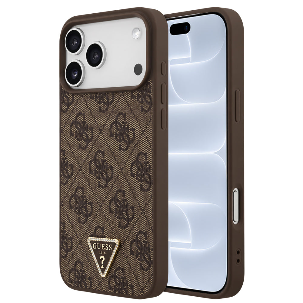 MagSafe-Hülle für Apple iPhone 18 Pro / 17 Pro, Guess, 4G Triangle Strass, Braun