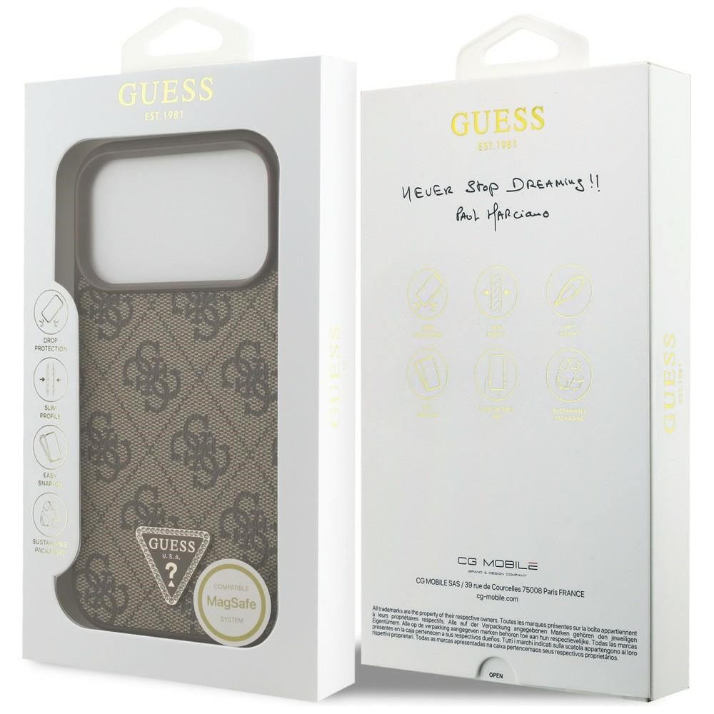 MagSafe-Hülle für Apple iPhone 18 Pro / 17 Pro, Guess, 4G Triangle Strass, Braun