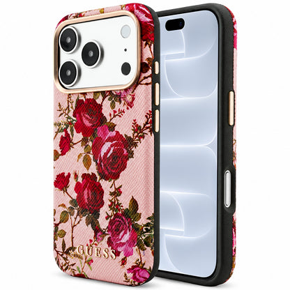 Coque MagSafe pour Apple iPhone 18 Pro / 17 Pro, Guess, Blossom Roses Print, rose