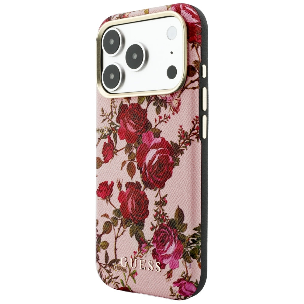 Coque MagSafe pour Apple iPhone 18 Pro / 17 Pro, Guess, Blossom Roses Print, rose