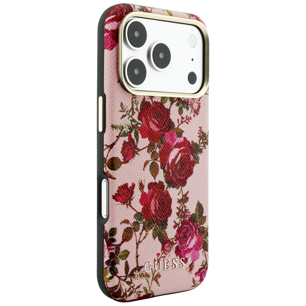 Coque MagSafe pour Apple iPhone 18 Pro / 17 Pro, Guess, Blossom Roses Print, rose