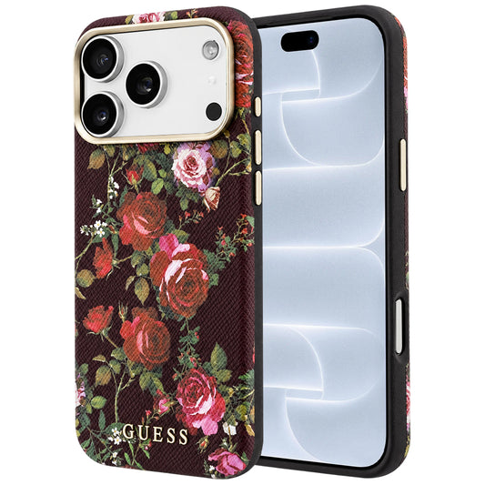 MagSafe-hoesje voor Apple iPhone 18 Pro / 17 Pro, Guess, Blossom Roses Print, bordeauxrood