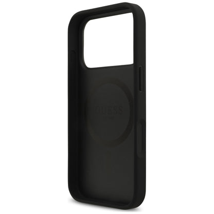 Coque MagSafe pour Apple iPhone 18 Pro / 17 Pro, Guess, Croco Triangle Logo, noire