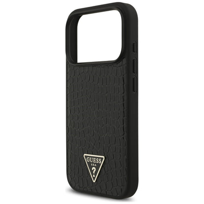 Coque MagSafe pour Apple iPhone 18 Pro / 17 Pro, Guess, Croco Triangle Logo, noire