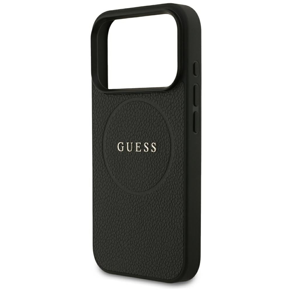 MagSafe-Hülle für Apple iPhone 18 Pro / 17 Pro, Guess, Geprägter Goldring, Schwarz