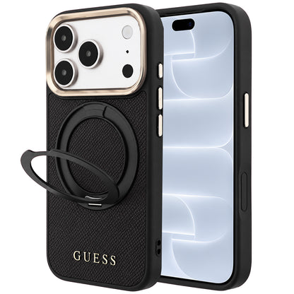 MagSafe-hoesje voor Apple iPhone 18 Pro / 17 Pro, Guess, Grained Ring Stand 360 Classic, zwart