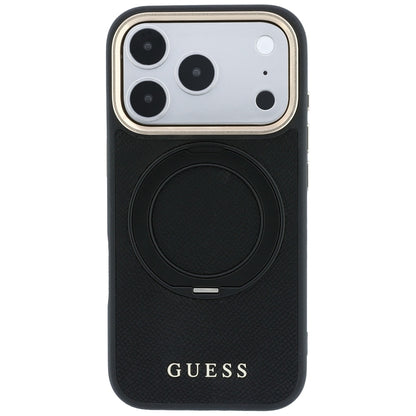 MagSafe-hoesje voor Apple iPhone 18 Pro / 17 Pro, Guess, Grained Ring Stand 360 Classic, zwart