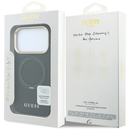 MagSafe-hoesje voor Apple iPhone 18 Pro / 17 Pro, Guess, Grained Ring Stand 360 Classic, zwart