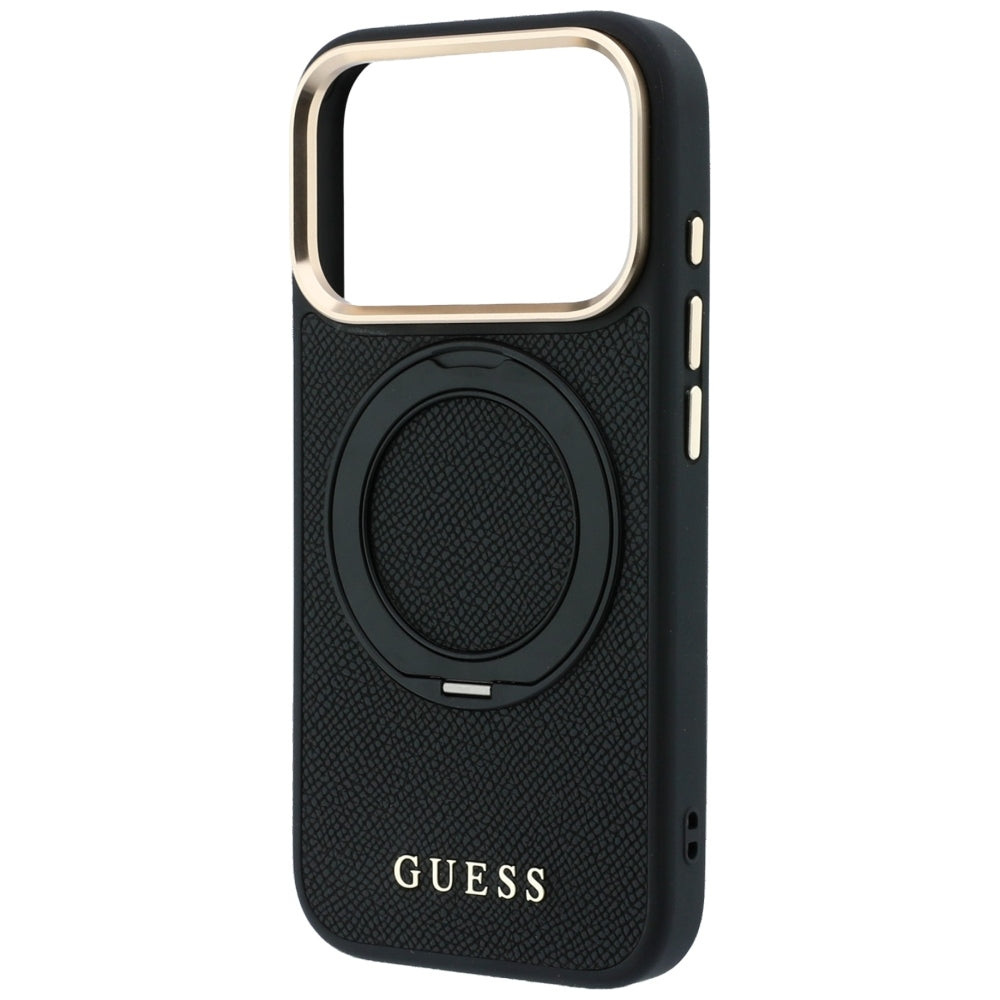 MagSafe-hoesje voor Apple iPhone 18 Pro / 17 Pro, Guess, Grained Ring Stand 360 Classic, zwart