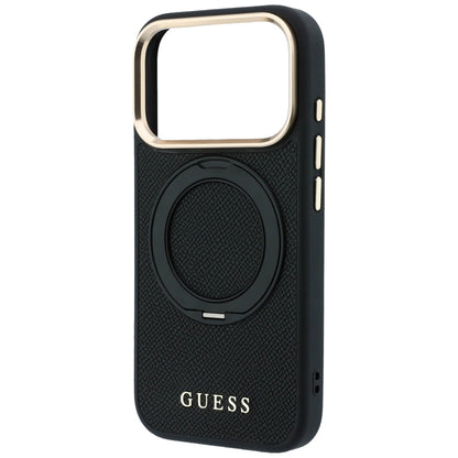 MagSafe-hoesje voor Apple iPhone 18 Pro / 17 Pro, Guess, Grained Ring Stand 360 Classic, zwart