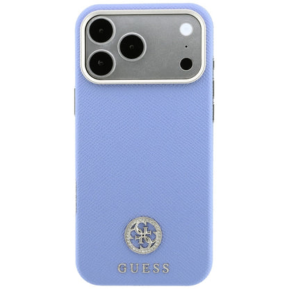 Coque MagSafe pour Apple iPhone 18 Pro / 17 Pro, Guess, Logo Strass Rond Grainé, Bleu