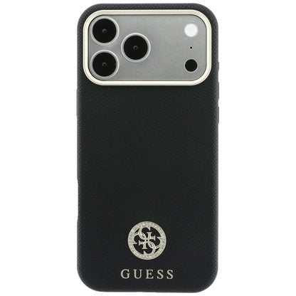 Coque MagSafe pour Apple iPhone 18 Pro / 17 Pro, Guess, Logo Strass Rond Grainé, Noire