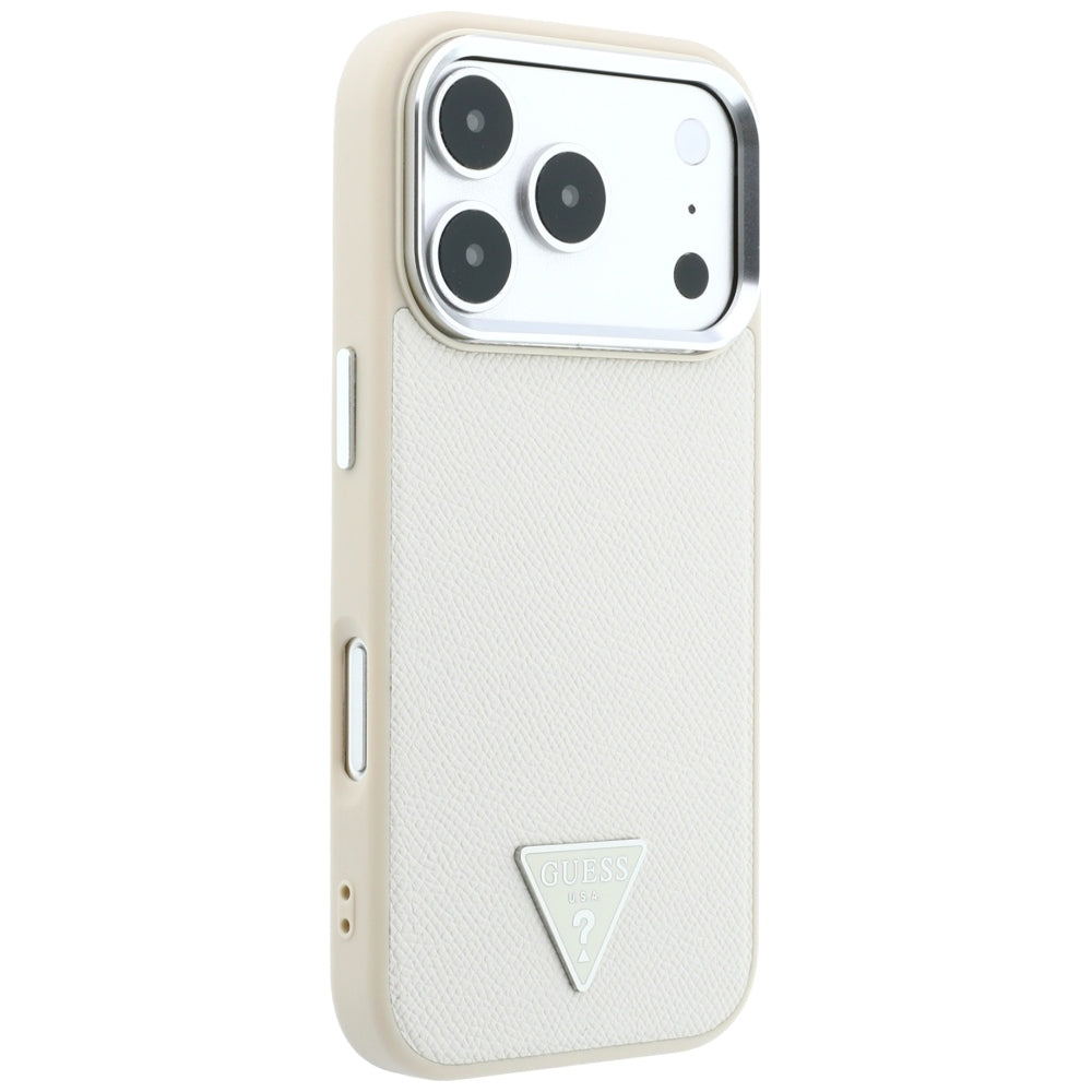 MagSafe-hoesje voor Apple iPhone 18 Pro / 17 Pro, Guess, Gegranuleerd Driehoek Logo, Beige