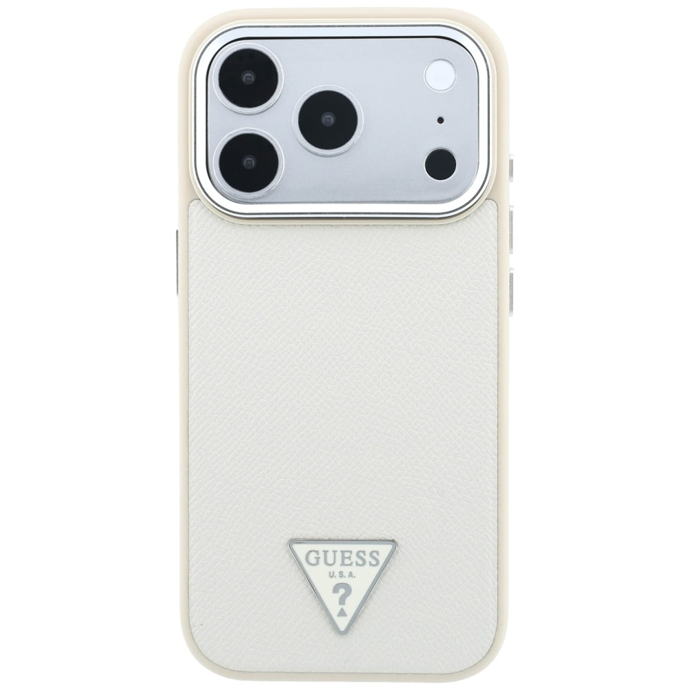 MagSafe-hoesje voor Apple iPhone 18 Pro / 17 Pro, Guess, Gegranuleerd Driehoek Logo, Beige