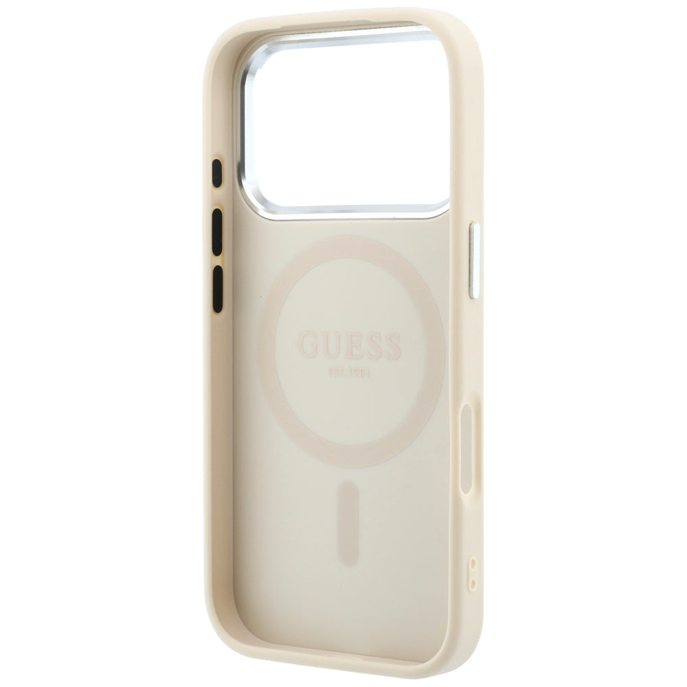 MagSafe-hoesje voor Apple iPhone 18 Pro / 17 Pro, Guess, Gegranuleerd Driehoek Logo, Beige
