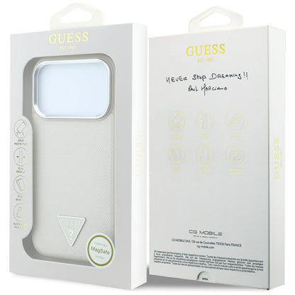 MagSafe-hoesje voor Apple iPhone 18 Pro / 17 Pro, Guess, Gegranuleerd Driehoek Logo, Beige