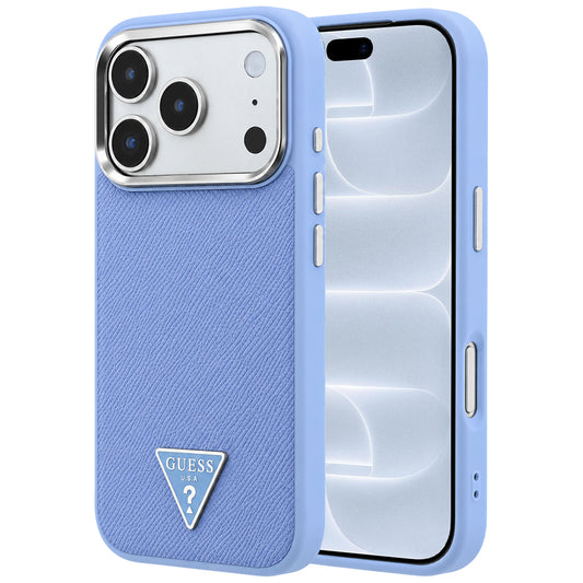 MagSafe-hoesje voor Apple iPhone 18 Pro / 17 Pro, Guess, Gegranuleerd Driehoek Logo, Blauw