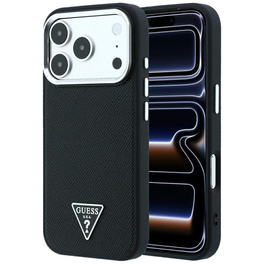 Coque MagSafe pour Apple iPhone 18 Pro / 17 Pro, Guess, Logo Triangle Grainé, Noire