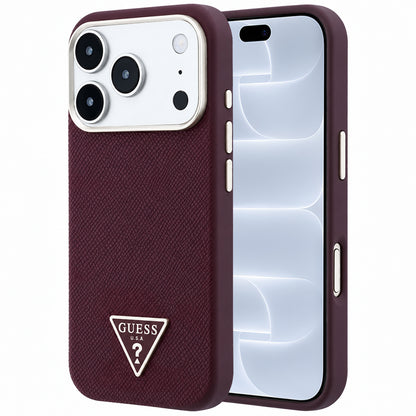 MagSafe-hoesje voor Apple iPhone 18 Pro / 17 Pro, Guess, Gegranuleerd Driehoek Logo, Wijnrood