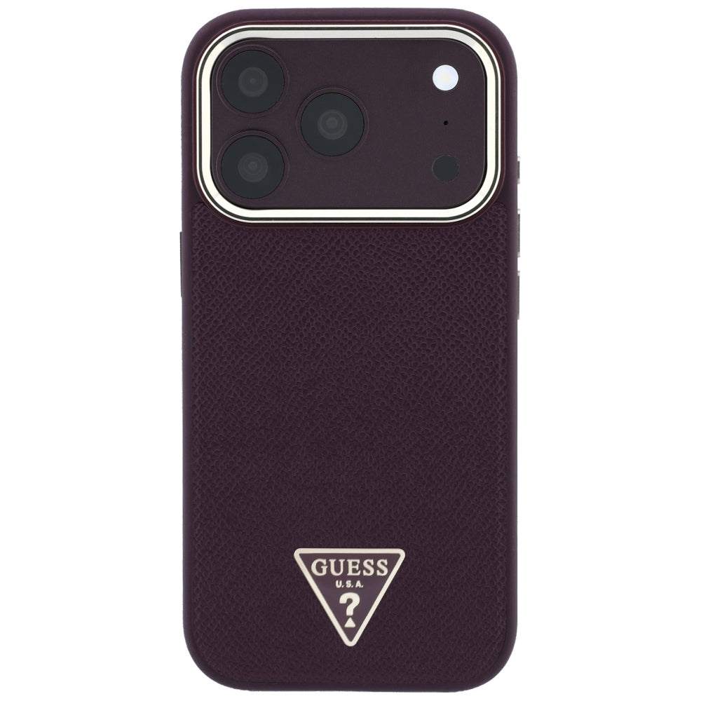 MagSafe-hoesje voor Apple iPhone 18 Pro / 17 Pro, Guess, Gegranuleerd Driehoek Logo, Wijnrood