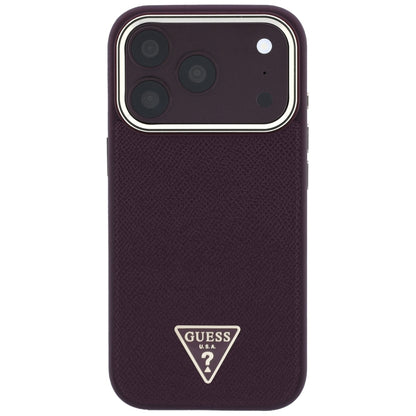 MagSafe-hoesje voor Apple iPhone 18 Pro / 17 Pro, Guess, Gegranuleerd Driehoek Logo, Wijnrood