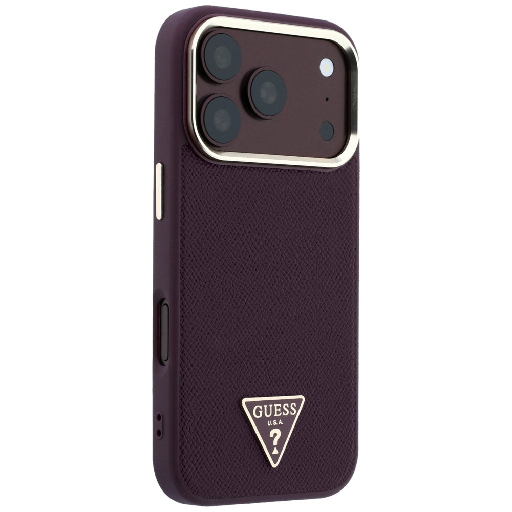 MagSafe-hoesje voor Apple iPhone 18 Pro / 17 Pro, Guess, Gegranuleerd Driehoek Logo, Wijnrood