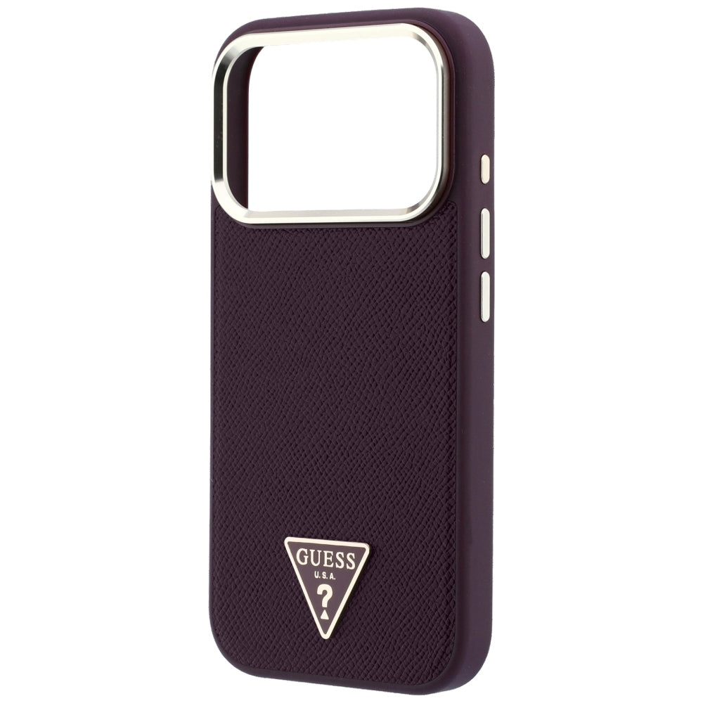 MagSafe-hoesje voor Apple iPhone 18 Pro / 17 Pro, Guess, Gegranuleerd Driehoek Logo, Wijnrood