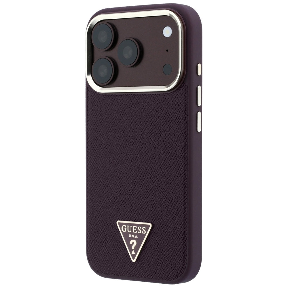 MagSafe-hoesje voor Apple iPhone 18 Pro / 17 Pro, Guess, Gegranuleerd Driehoek Logo, Wijnrood