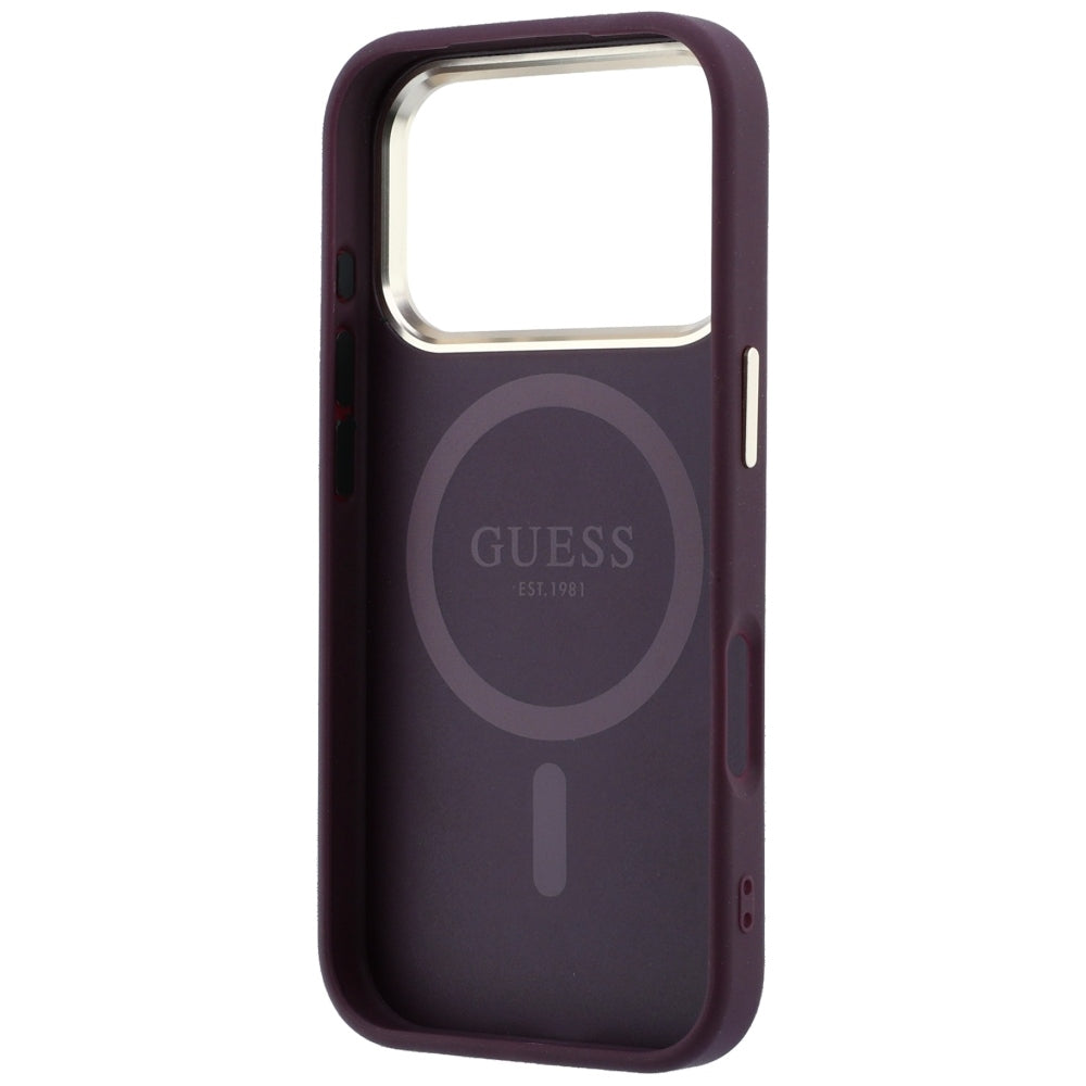 MagSafe-hoesje voor Apple iPhone 18 Pro / 17 Pro, Guess, Gegranuleerd Driehoek Logo, Wijnrood