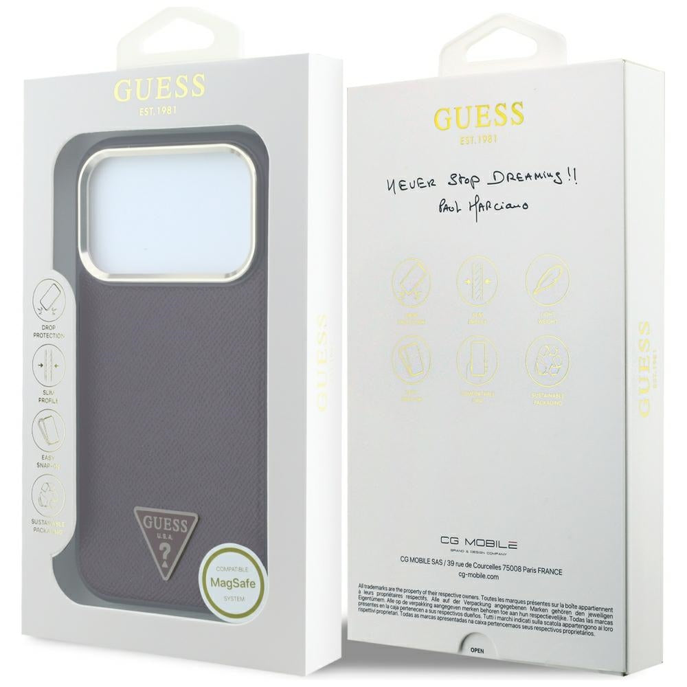 MagSafe-hoesje voor Apple iPhone 18 Pro / 17 Pro, Guess, Gegranuleerd Driehoek Logo, Wijnrood